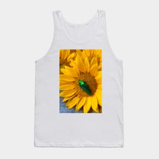 Large Green Beatle On Sunflower Tank Top